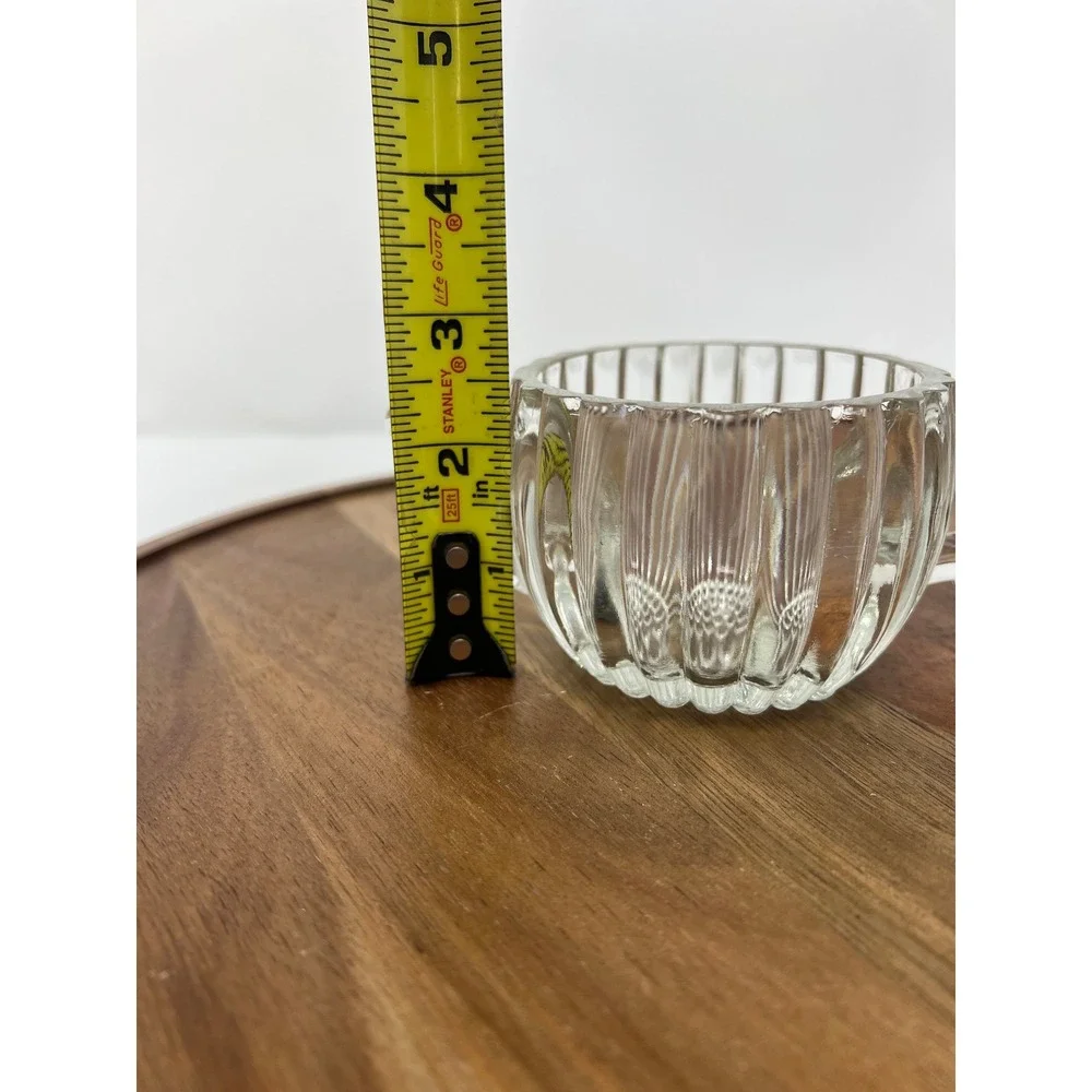 Vintage Clear‎ Glass Sugar Dish with Handles Ribbed Sides